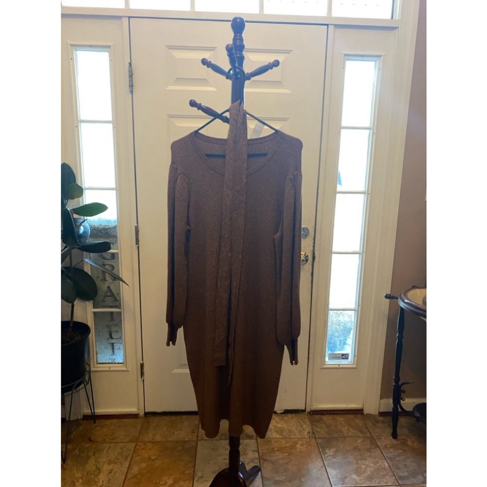 CALVIN KLEIN COPPER SPARKLY SWEATER DRESS SIZE M